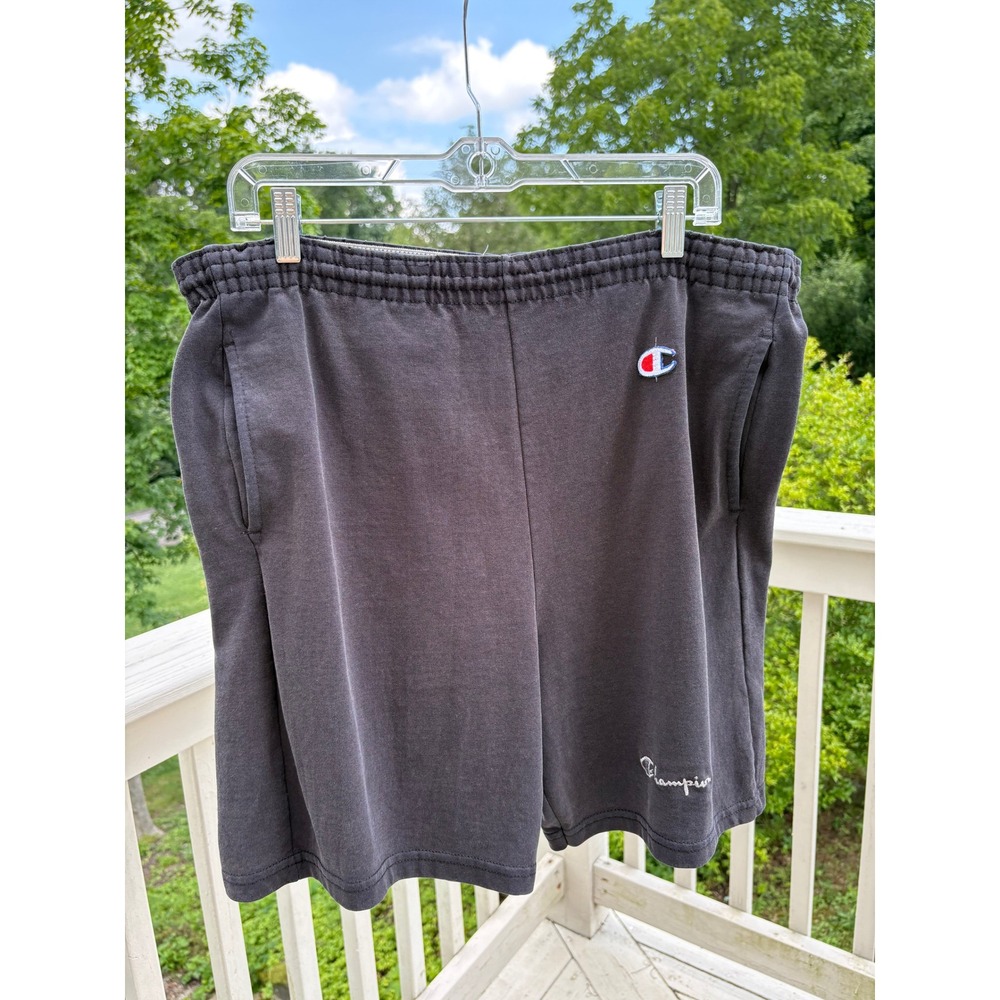 Vintage Champion Mens Lounge Shorts Large Black Elastic Drawstring Made in USA - Picture 1 of 9